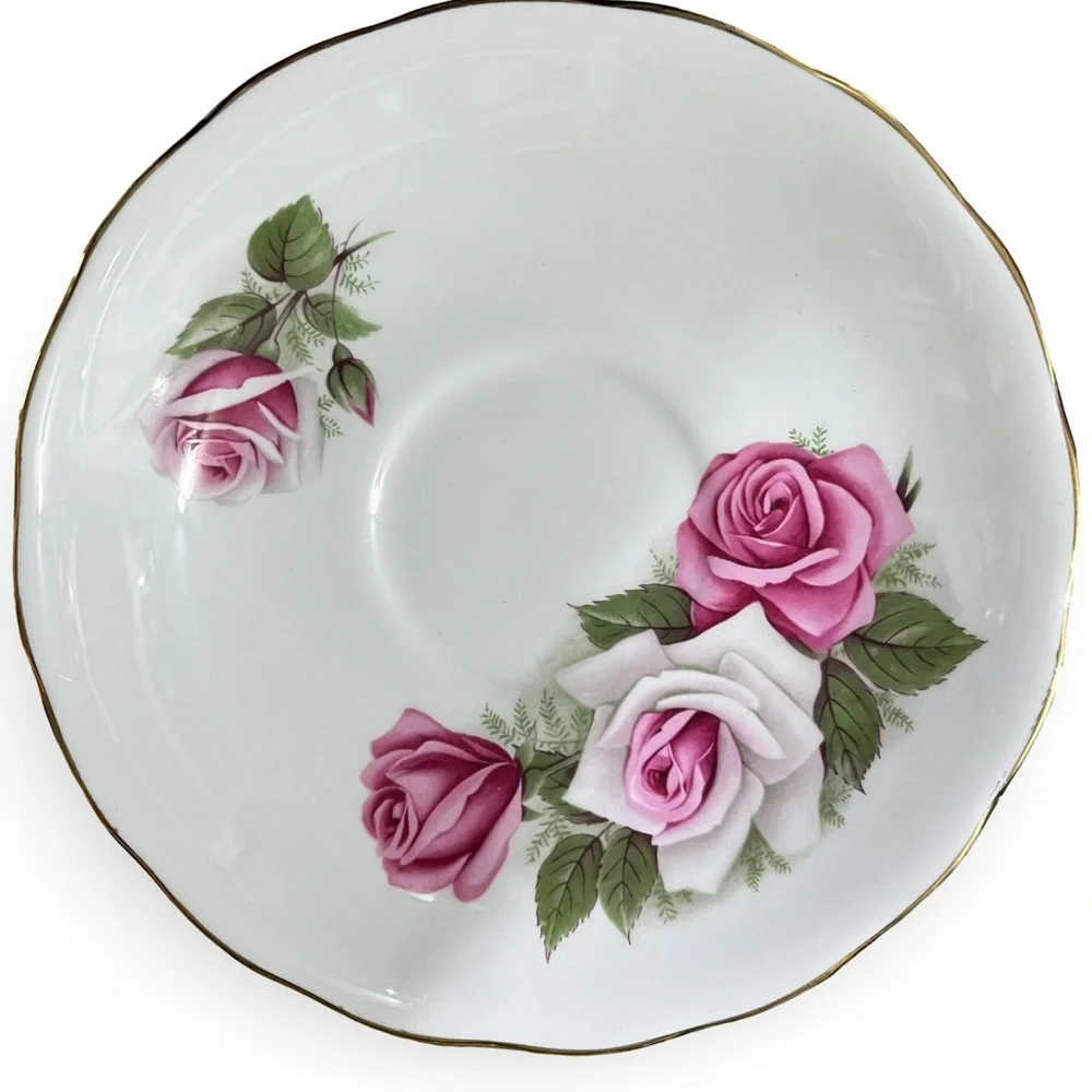 Ridgway Potteries Royal Vale Pink Rose Floral Teacup and Saucer Set